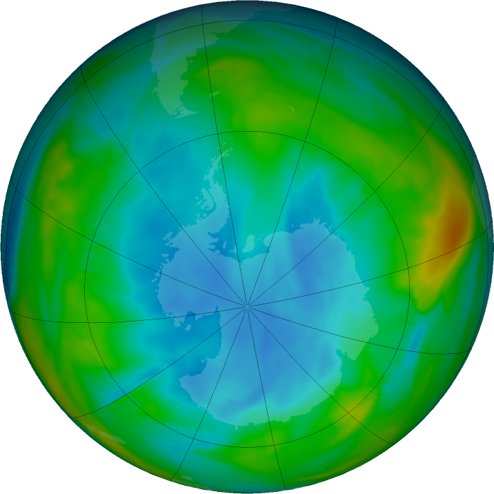 Antarctic ozone map for 02 July 2018